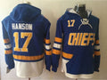Slap Shot Charlestown Chiefs #17 Steve Hanson Blue One Front Pocket Pullover Hoodie