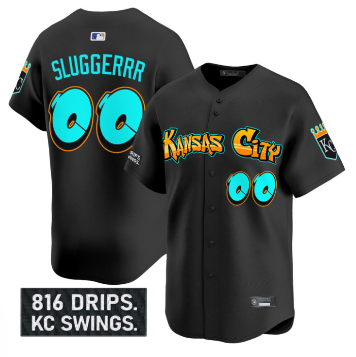 Sluggerrr Jersey #00 Kansas City Royals Graffiti Crown Drop Stitched