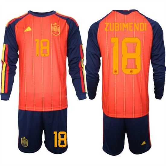 Spain #18 ZUBIMENDI Jersey National Team x World Cup 2026 Long Sleeve Home Red On Field Soccer