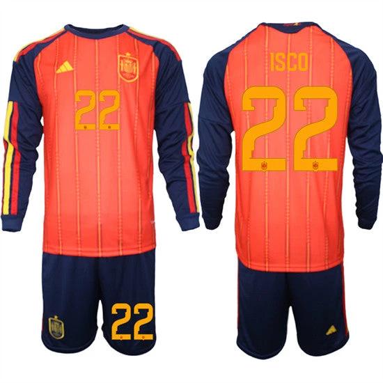 Spain #22 ISCO Jersey National Team x World Cup 2026 Long Sleeve Home Red On Field Soccer
