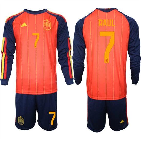 Spain #7 RAUL Jersey National Team x World Cup 2026 Long Sleeve Home Red On Field Soccer