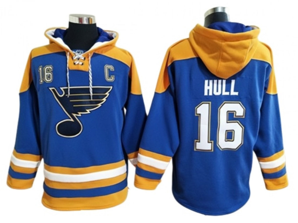 St. Louis Blues #16 Brett Hull Blue Ageless Must-Have Lace-Up Pullover Hoodie