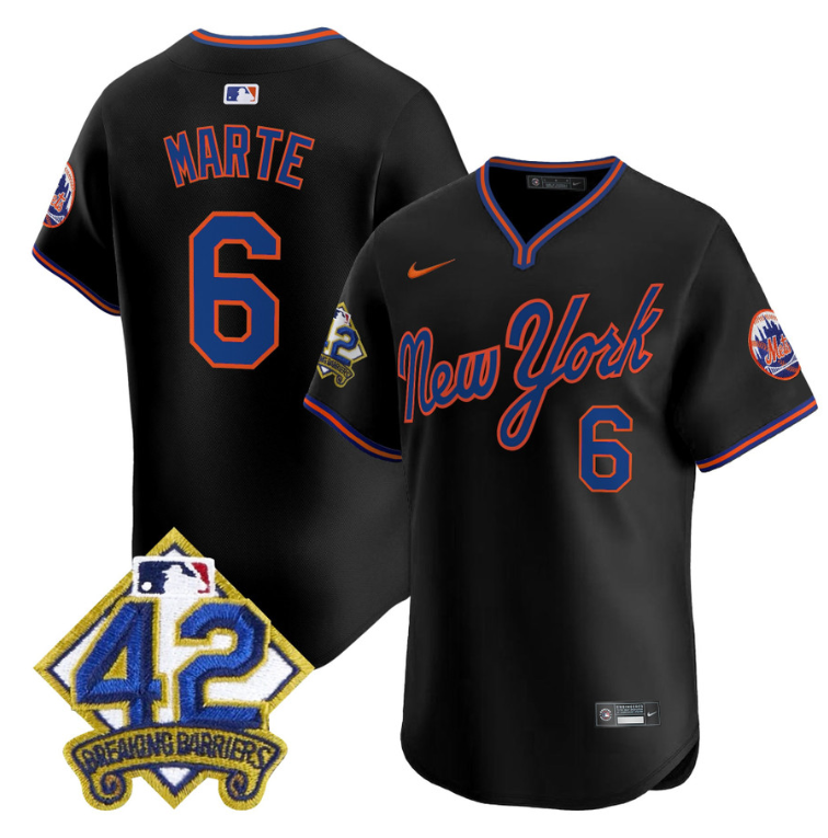 Starling Marte Jersey #6 New York Mets 2025 Jackie Robinson Patch Road Alternate Stitched
