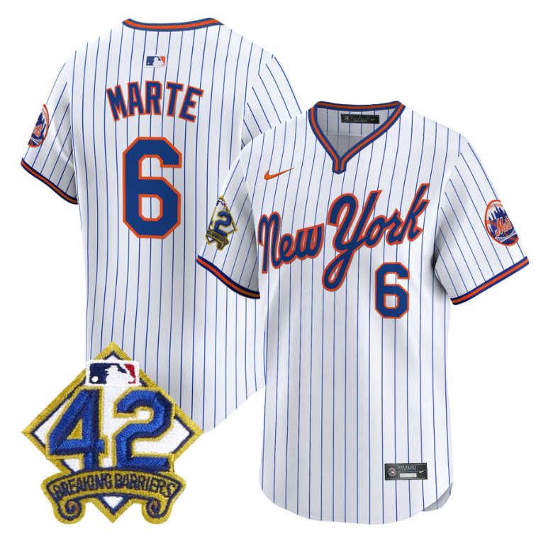 Starling Marte Jersey #6 New York Mets 2025 Jackie Robinson Patch Road Alternate Stitched