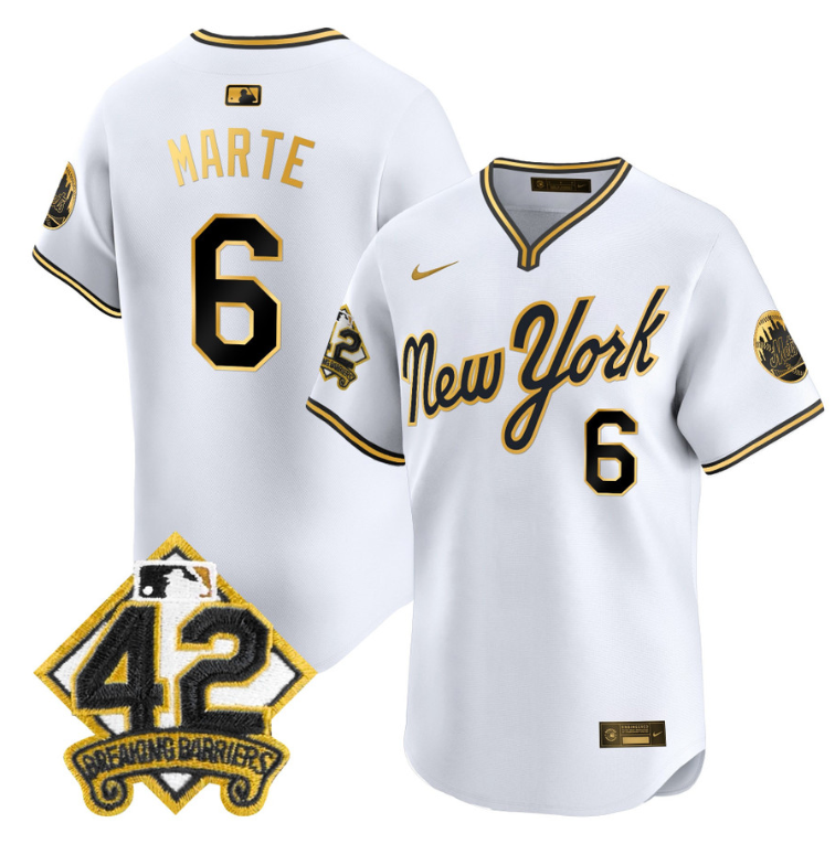 Starling Marte Jersey #6 New York Mets 2025 Jackie Robinson Patch Road Alternate Stitched