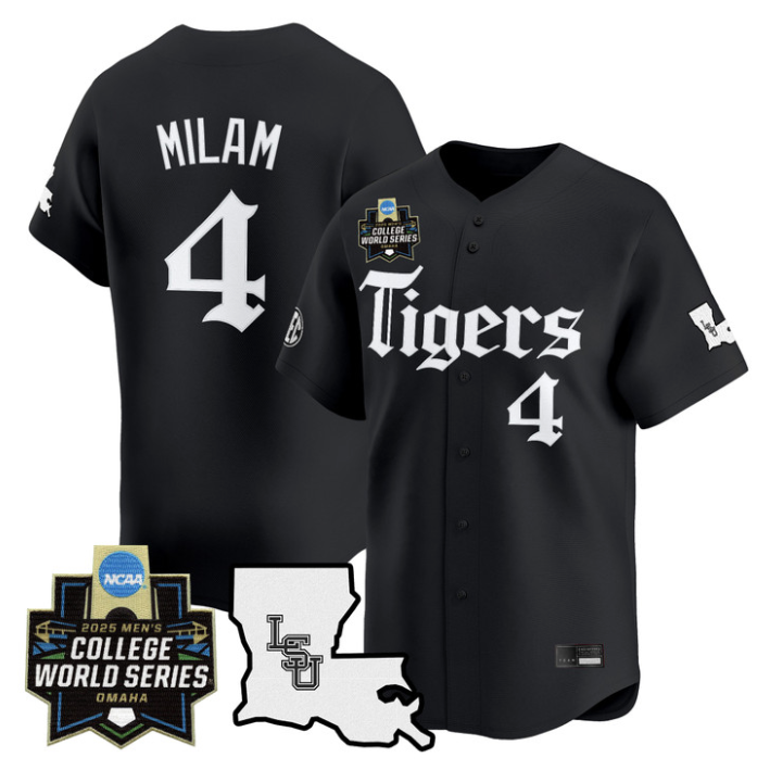 Steven Milam Jersey #4 LSU Tigers 2025 World Series Gothic Geaux Edition