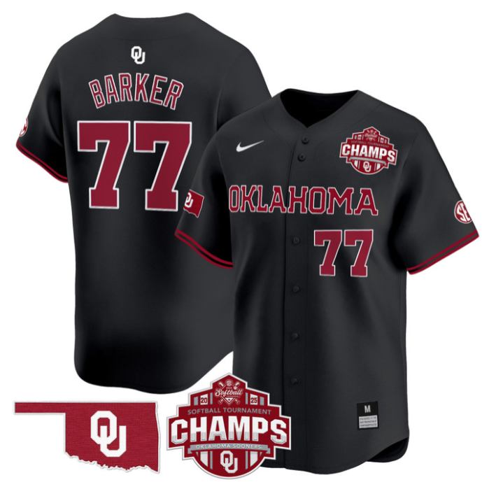 Sydney Barker Jersey #77 Oklahoma Sooners 2025 SEC Champions Patch Limited Stitched