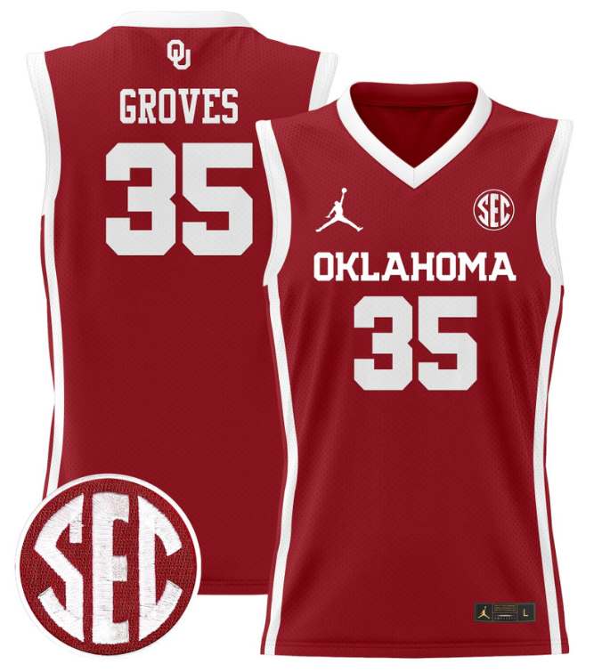 Tanner Groves Jersey #35 Oklahoma Sooners 2024 Lightweight Basketball Crimson