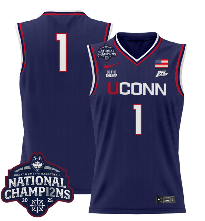Team Jersey #1 UConn Huskies 2025 National Champions Patch Stitched Navy
