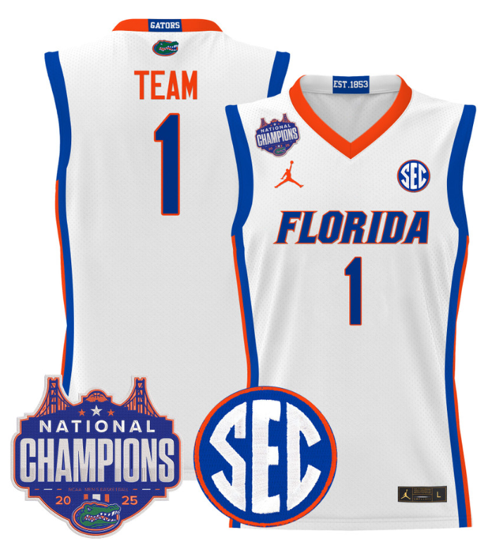 Team Jersey #1 Florida Gators 2025 National Champions Patch Stitched White