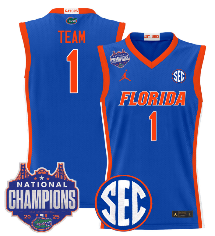Team Jersey #1 Florida Gators 2025 National Champions Patch Stitched Royal