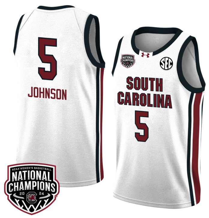 Tessa Johnson Jersey #5 South Carolina Gamecocks 2024 NCAA Basketball National Champions White Red