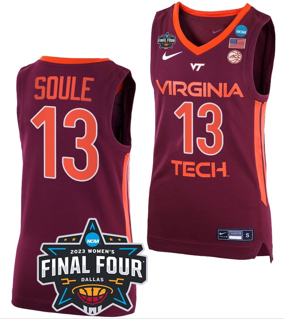 Taylor Soule Jersey Virginia Tech Hokies College Basketball 2023 NCAA Final Four Maroon #13