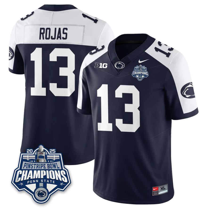 Tony Rojas Jersey #13 Penn State 2025 Pinstripe Bowl Champions Stitched