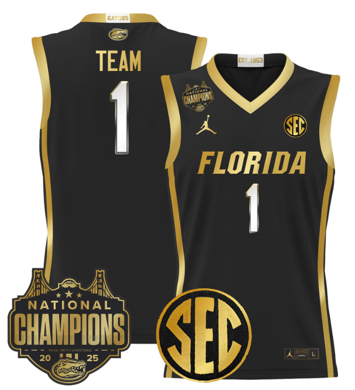 Team Jersey #1 Florida Gators 2025 National Champions Patch Stitched Black Gold