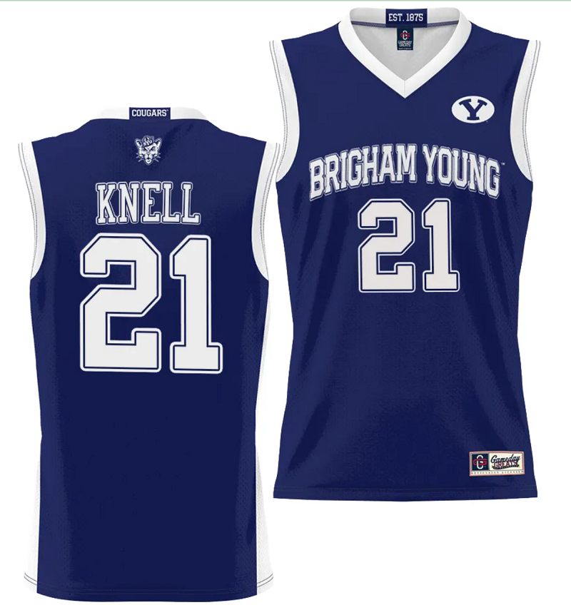 Trevin Knell Jersey #21 BYU Cougars NIL College Basketball Jersey Lightweight Navy