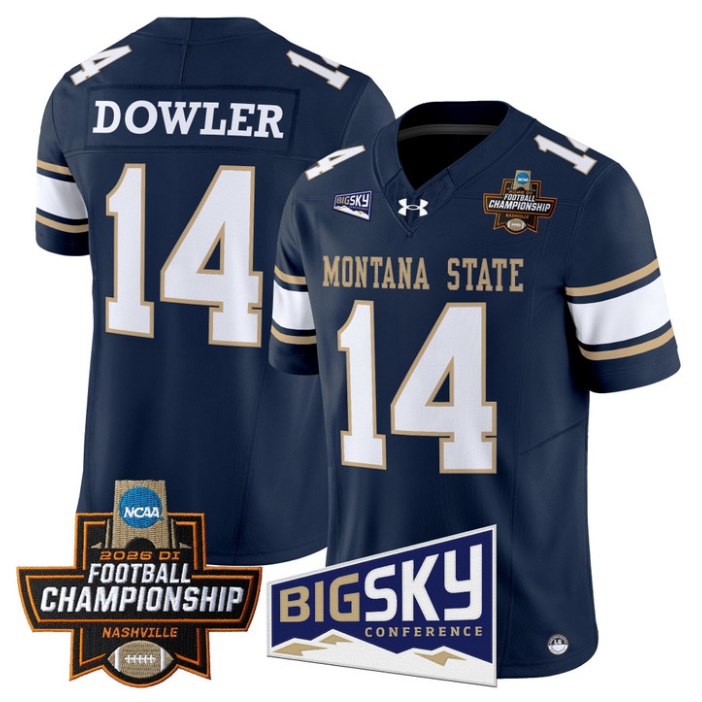 Taco Dowler Jersey #14 Montana State Bobcats 2026 Football Championship Navy