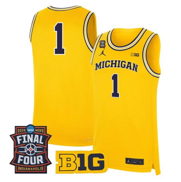 Team Jersey #1 Michigan Wolverines 2026 Final Four Patch Stitched Maize