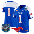 Team Jersey #1 SMU Mustangs 2026 Holiday Bowl Patch Vapor Stitched Blue Alternate
