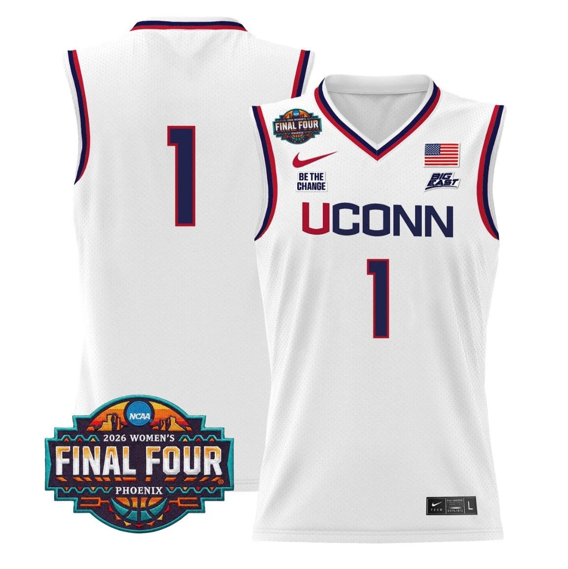 Team Jersey #1 UConn Huskies 2026 Final Four Basketball Stitched White