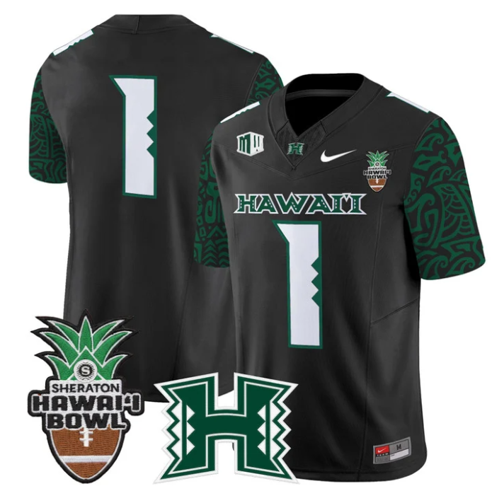 Team Jersey #1 Hawai'i Rainbow 2025 Hawai'i Bowl Patch Stitched Black Limited