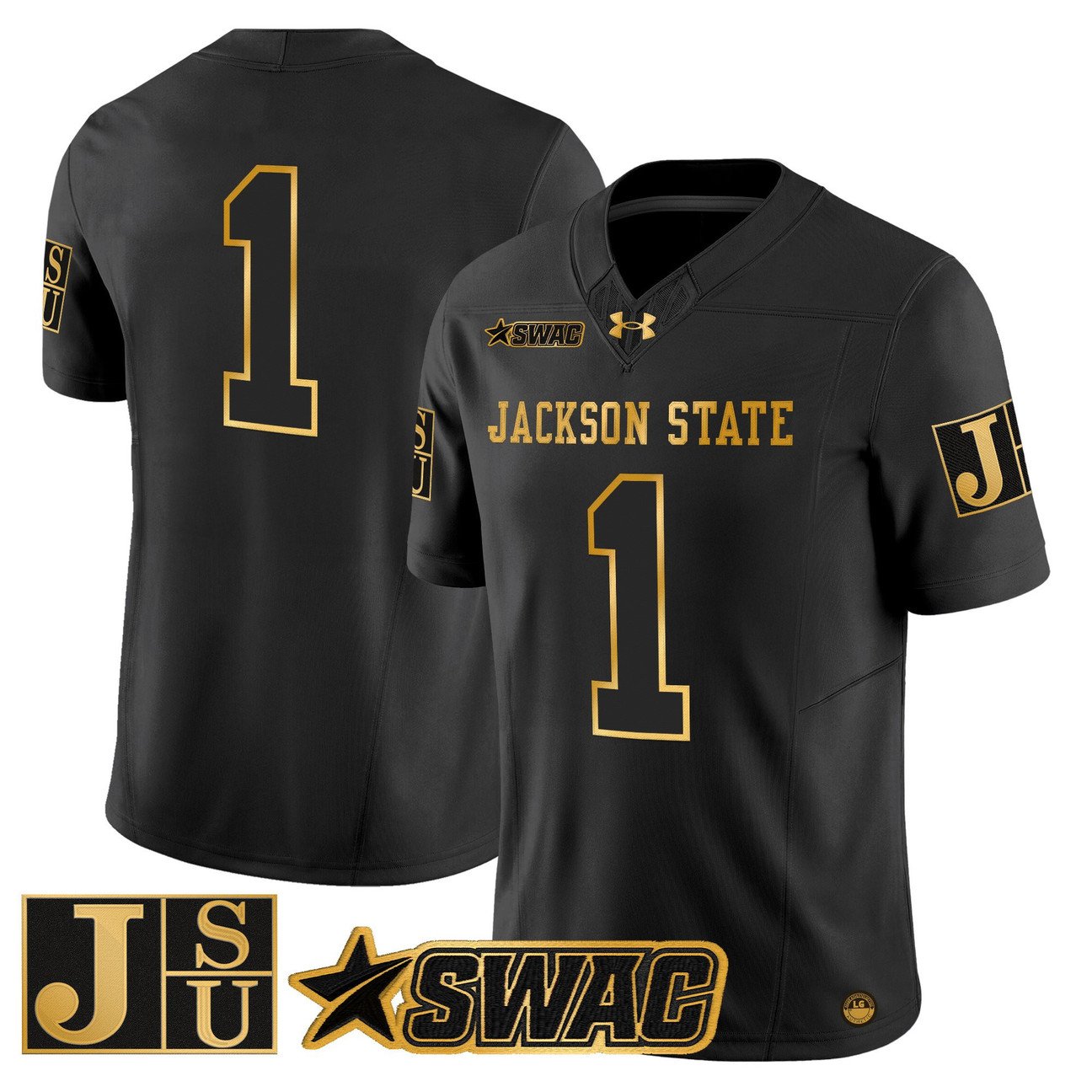 Team Jersey #1 Jackson State Tigers 2025 Gold Vapor Stitched