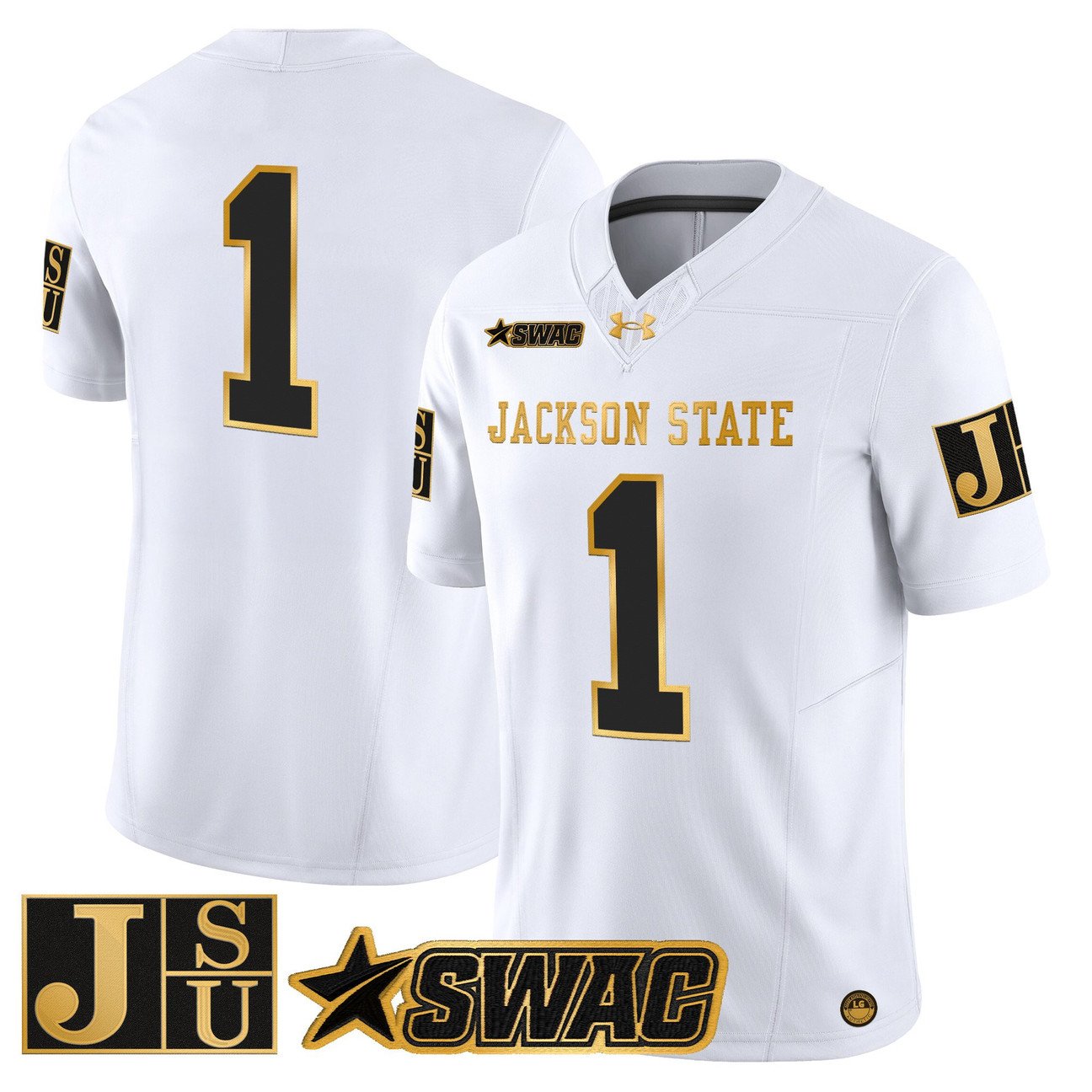 Team Jersey #1 Jackson State Tigers 2025 Gold Vapor Stitched
