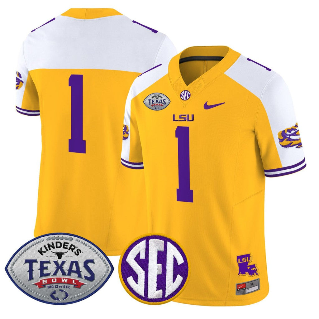 Team Jersey #1 LSU Tigers 2025 Texas Bowl Vapor Limited Stitched