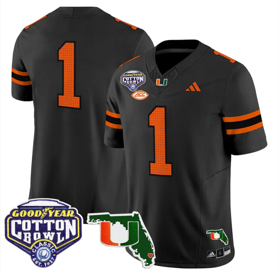 Team Jersey #1 Miami Hurricanes 2025 Cotton Bowl Florida Stitched