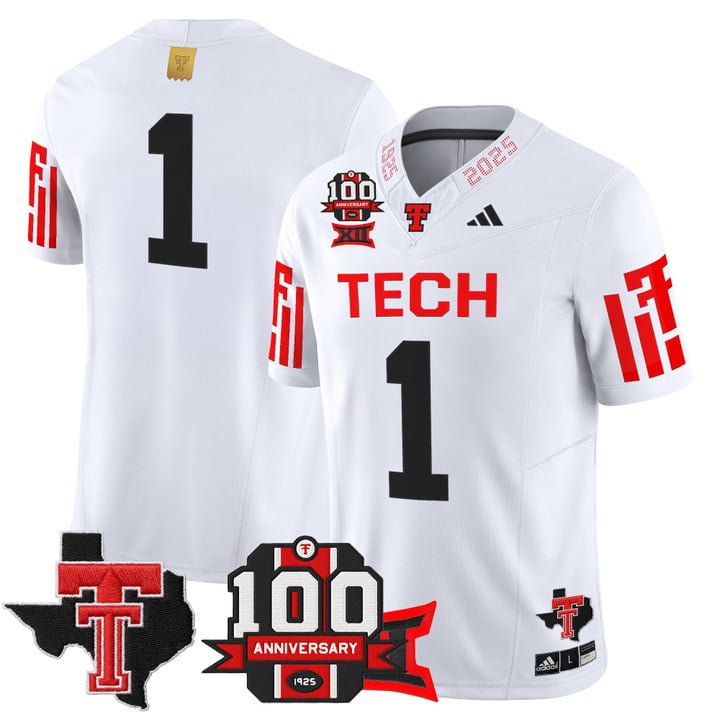 Team Jersey #1 Texas Tech 100th Anniversary Patch 2025 Stitched