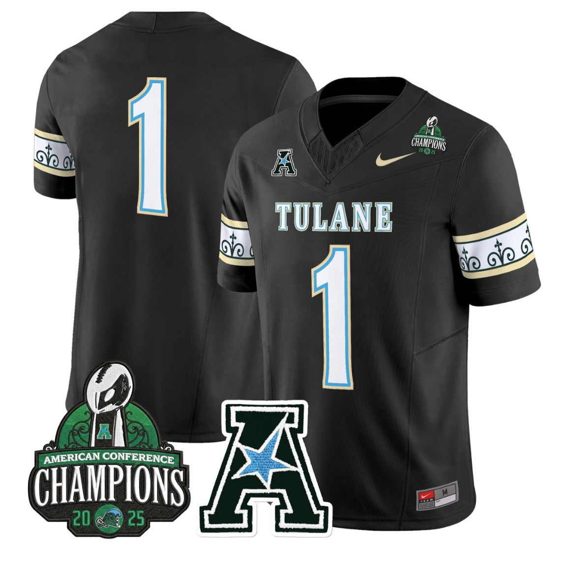 Team Jersey #1 Tulane Green Wave City Edition 2025 AAC Champions Stitched