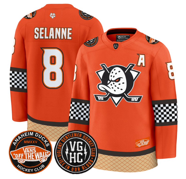 Teemu Selänne Jersey #8 Anaheim Ducks Checkerboard 2025 Premium Stitched