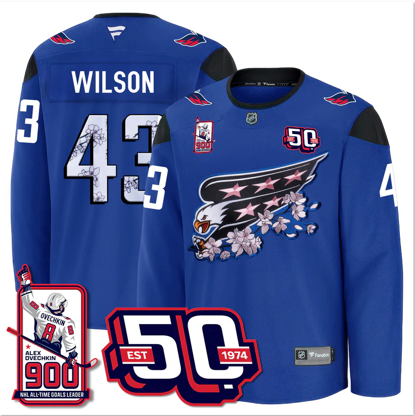 Tom Wilson Jersey #43 Washington Capitals 2025 Stitched 900 GOALS