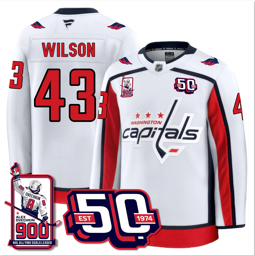 Tom Wilson Jersey #43 Washington Capitals 2025 Stitched 900 GOALS