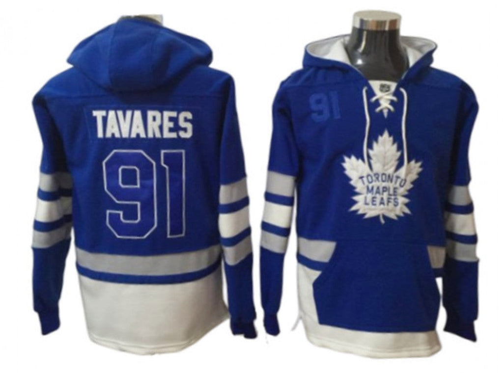 Toronto Maple Leafs #91 John Tavares One Front Pocket Pullover Hoodie - Blue