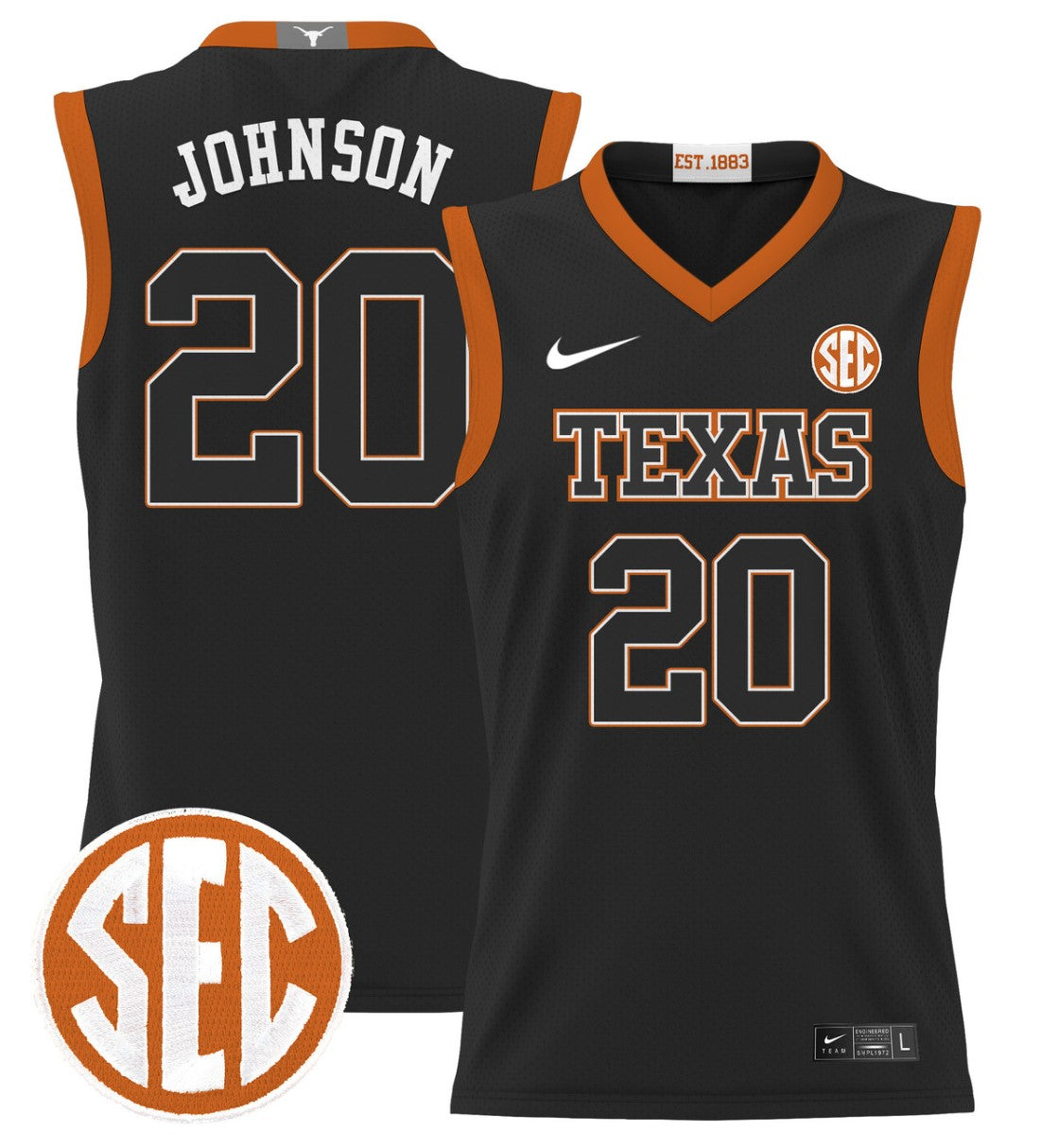 Tre Johnson Jersey #20 Texas Longhorns 2024 Lightweight Basketball Black