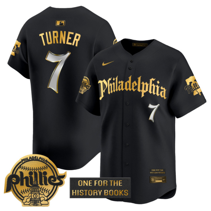 Trea Turner Jersey #7 Phillies Retro Newspaper Edition Gold Vapor Premier Stitched