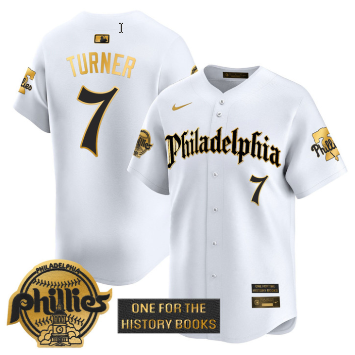 Trea Turner Jersey #7 Phillies Retro Newspaper Edition Gold Vapor Premier Stitched