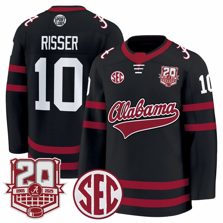 Trevor Risser Jersey #10 Alabama Crimson 2025-26 20th Patch Stitched