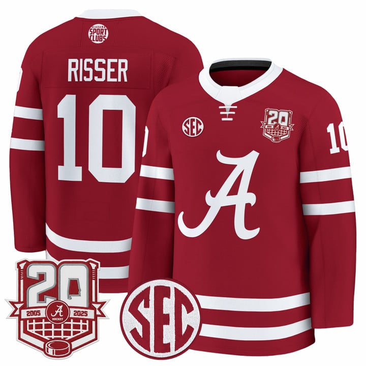 Trevor Risser Jersey #10 Alabama Crimson 2025-26 20th Patch Stitched