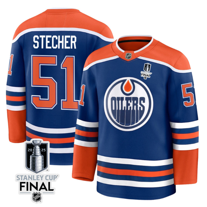 Troy Stecher 51 Edmonton Oilers 2025 Stanley Cup Final Home Breakaway Men Jersey
