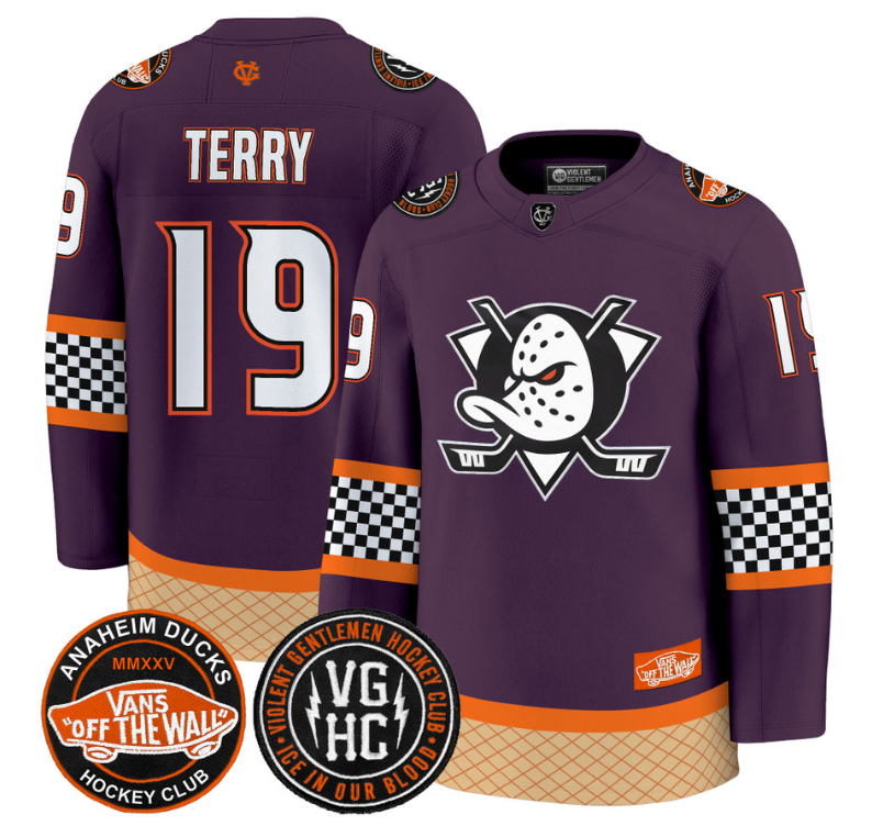 Troy Terry Jersey #19 Anaheim Ducks Checkerboard 2025 Premium Stitched
