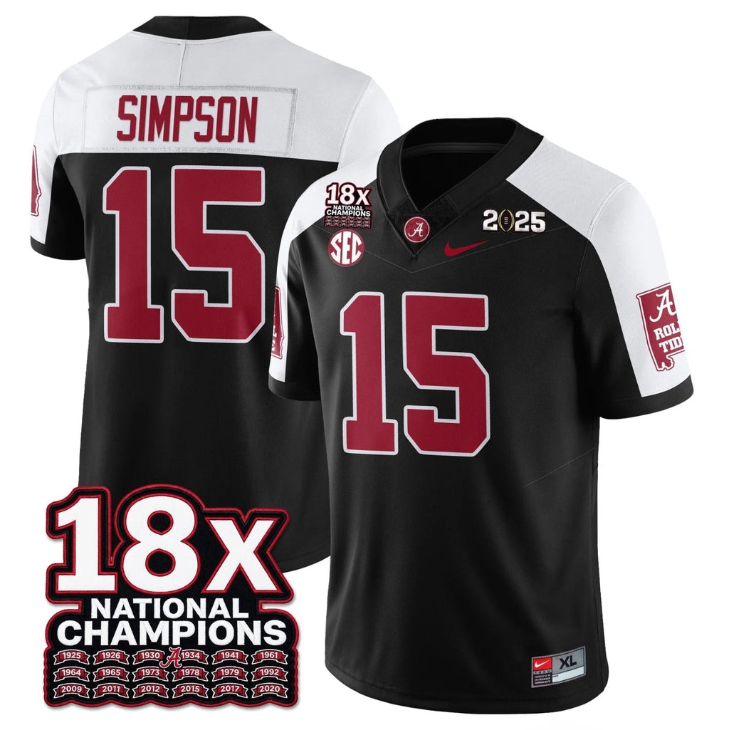 Ty Simpson Jersey #15 Alabama Crimson 18x-Time National Champions Stitched