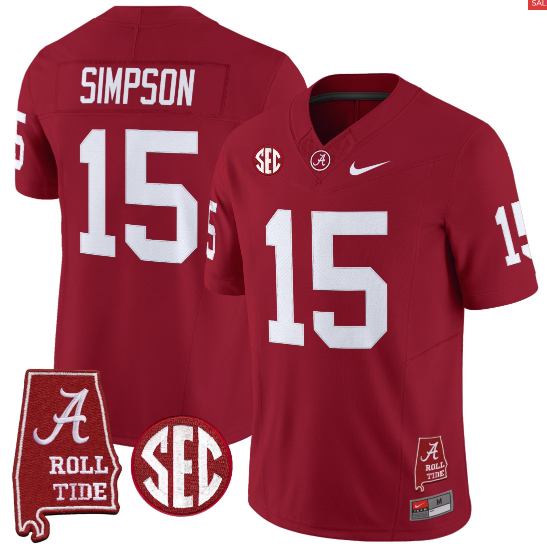 Ty Simpson Jersey #15 Alabama Crimson Throwback Alabama Map Stitched