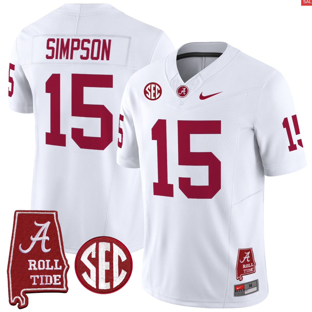 Ty Simpson Jersey #15 Alabama Crimson Throwback Alabama Map Stitched