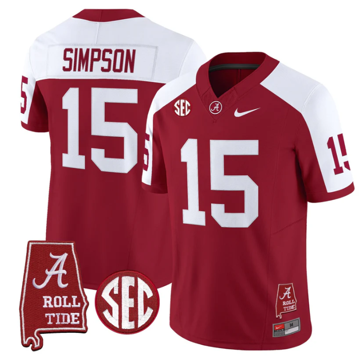 Ty Simpson Jersey #15 Alabama Crimson Tide Throwback Map Stitched