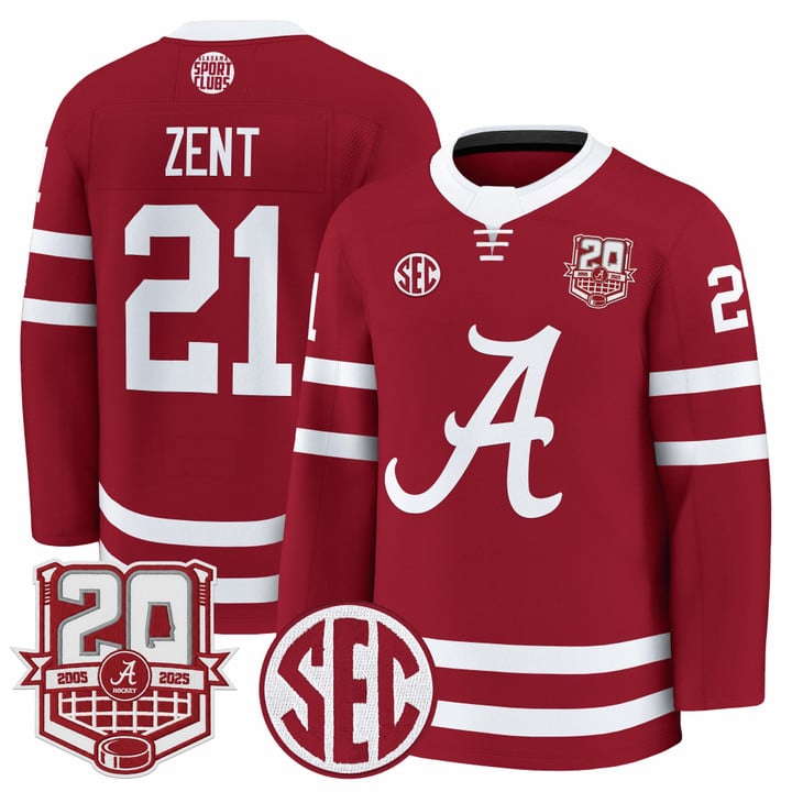 Tyler Zent Jersey #21 Alabama Crimson 2025-26 20th Patch Stitched