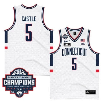 UConn Huskies #5 Stephon Castle Jersey 2024 National Champions Patch White Stiched