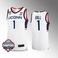 UConn Huskies #1 Solomon Ball Jersey 2024 National Champions Patch White