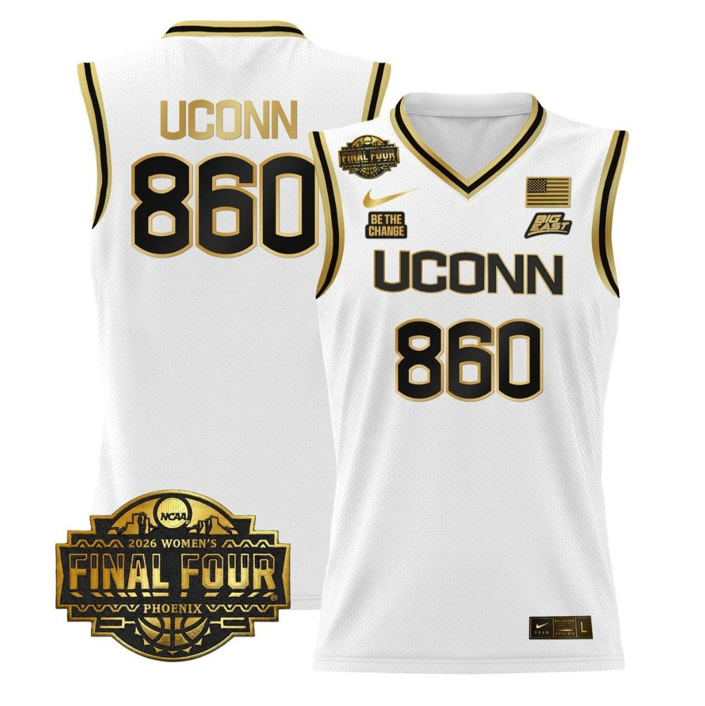 UConn Jersey #860 UConn Huskies 2026 Tournament Final Four Stitched White Gold